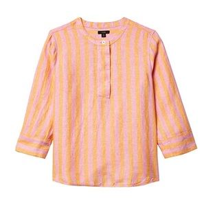 J.Crew Button-Front Linen Stripe Tunic Pink Orange XS NWT